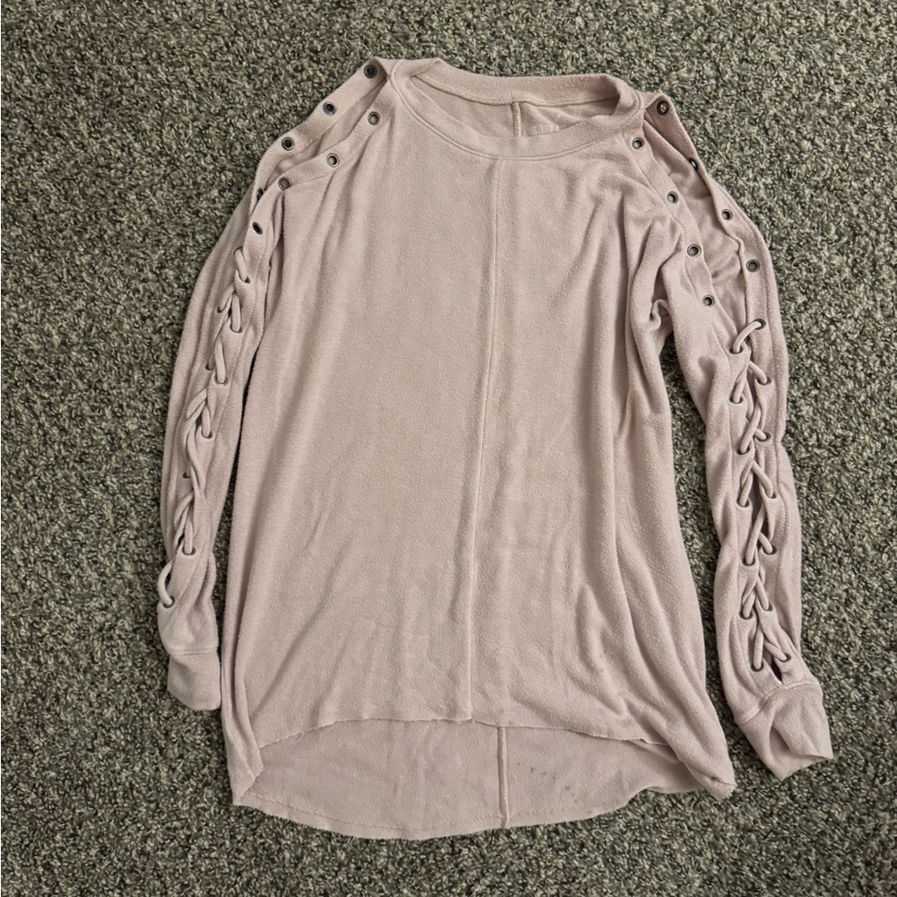 American Eagle Mauve Sweater/Shirt with Lace-Up Sleeves